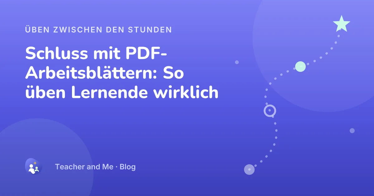 Gewundener Übungspfad mit Etappenmarken und einem Stern, illustriertes Cover für „Schluss mit PDF-Arbeitsblättern: So üben Lernende wirklich“