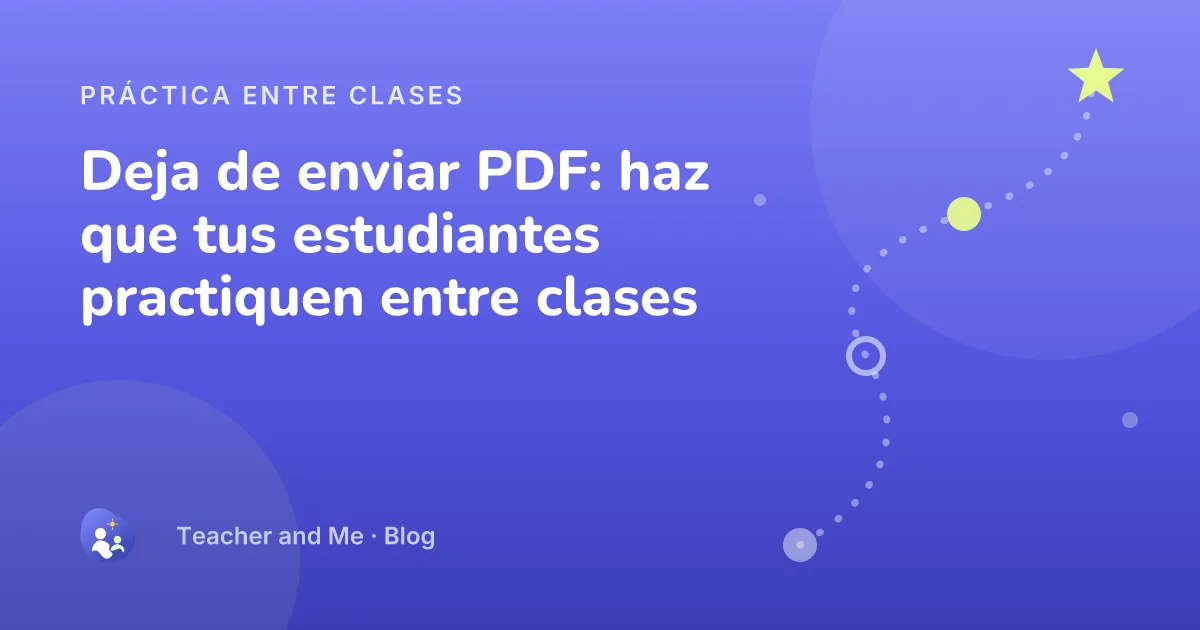 Ruta de práctica sinuosa con hitos y una estrella, ilustración de portada de «Deja de enviar PDF: haz que tus estudiantes practiquen entre clases»