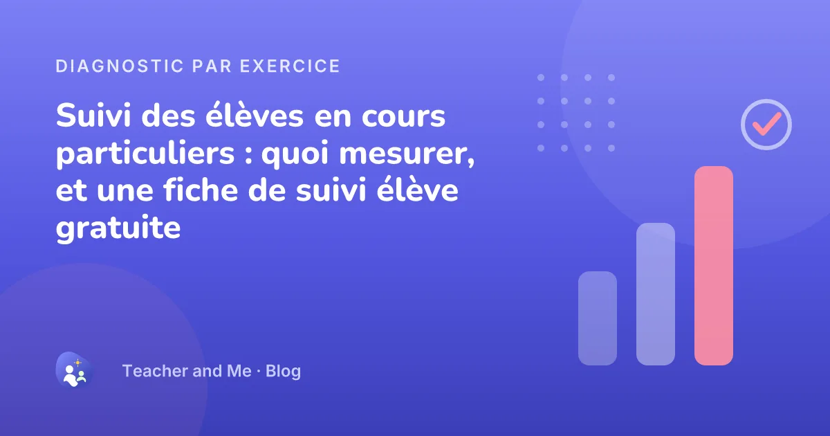 Barres de diagnostic ascendantes avec coche de réussite, illustration de couverture pour « Suivi des élèves en cours particuliers : quoi mesurer, et une fiche de suivi élève gratuite »