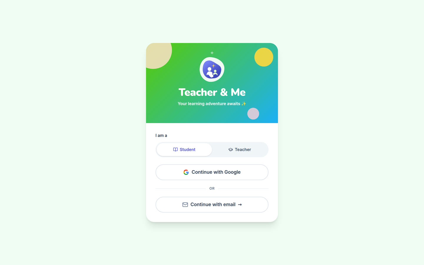 Sign in on desktop: The single sign-in card, shared by students and tutors. Interface in English, invented demo data.